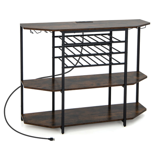 3-Tier Wine Bar Cabinet With Storage Shelves, Brown