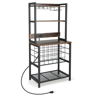 Wine Bar Cabinet Wine Rack with 4 Tier Storage Shelves and Glass Holders, Brown Wine Racks at Gallery Canada