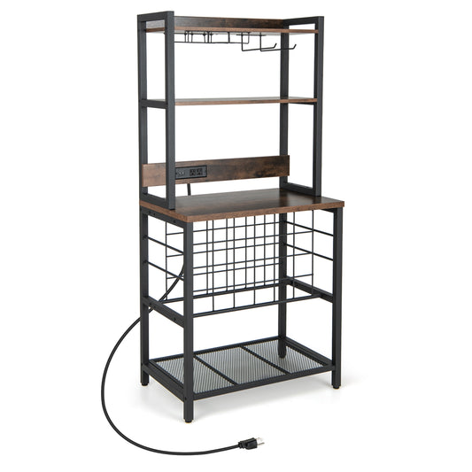 Wine Bar Cabinet, 4 Tier Storage Shelves, Glass Holders, Brown Wine Racks Brown at Gallery Canada