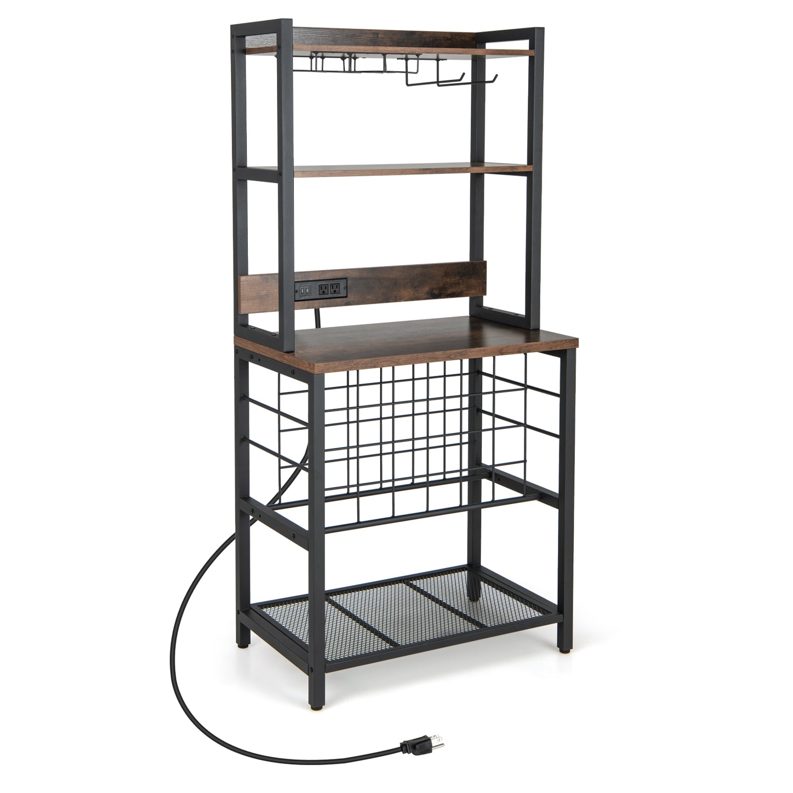 Wine Bar Cabinet, 4 Tier Storage Shelves, Glass Holders, Brown Wine Racks at Gallery Canada