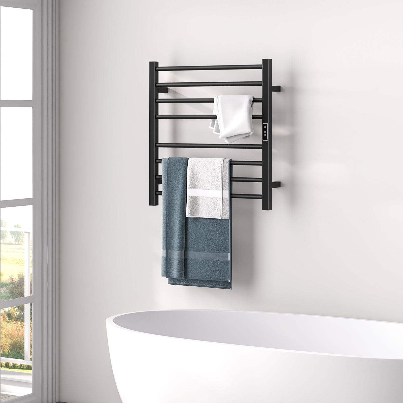 8 Bars Freestanding Wall Mounted Towel Warmer Rack with LED Display, Black Towel Racks at Gallery Canada