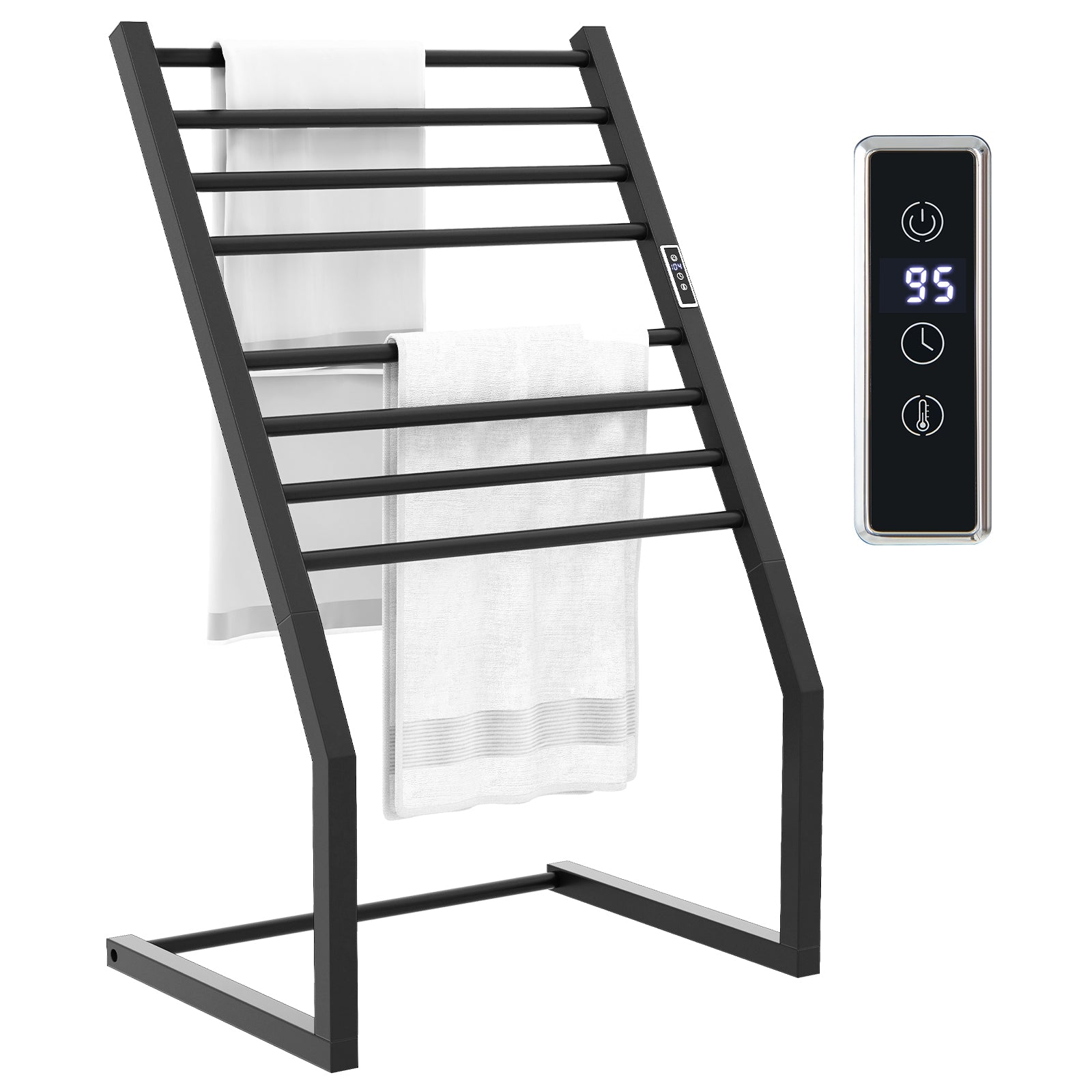 8 Bars Freestanding Wall Mounted Towel Warmer Rack with LED Display, Black Towel Racks at Gallery Canada