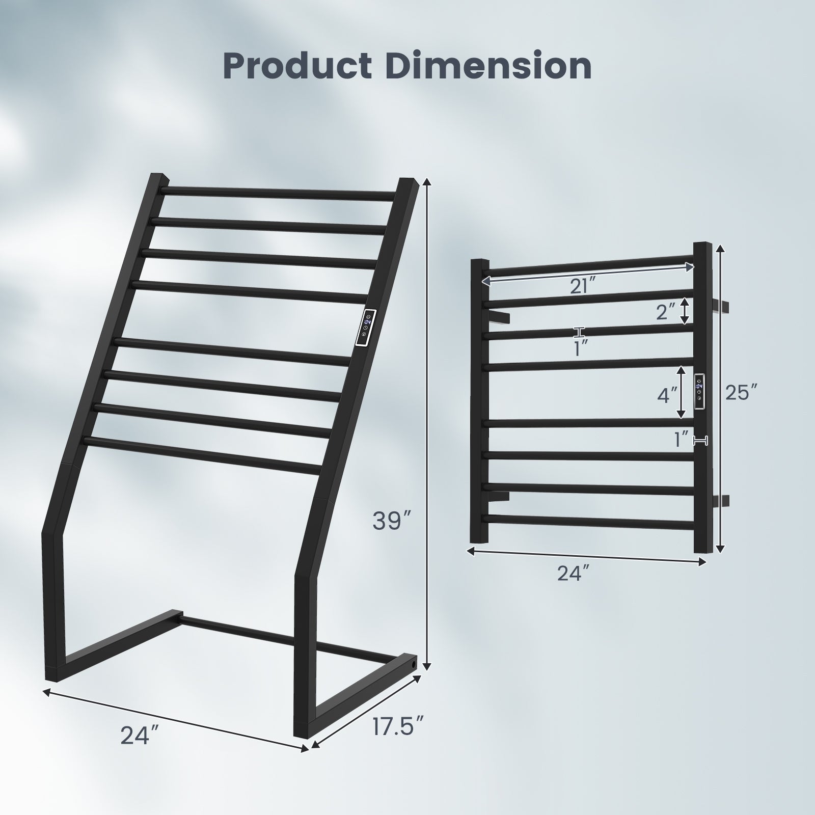 8 Bars Freestanding Wall Mounted Towel Warmer Rack with LED Display, Black Towel Racks at Gallery Canada