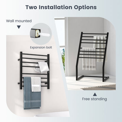 8 Bars Freestanding Wall Mounted Towel Warmer Rack with LED Display, Black Towel Racks at Gallery Canada