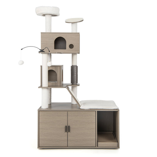 Cat Tree with Litter Box Enclosure for Indoor Cars, Gray - Gallery Canada
