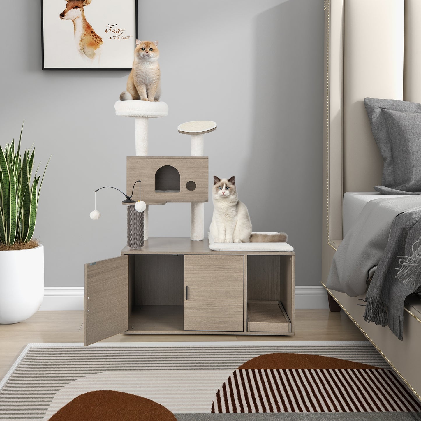 2-in-1 Modern Cat Tower with Litter Box Enclosure for Indoor Cars, Gray Cat Trees Condos & Scratchers at Gallery Canada
