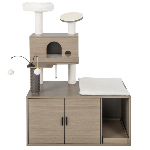 Modern Cat Tower With Litter Box Enclosure, Gray