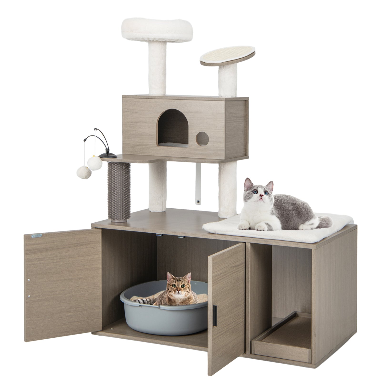 2-in-1 Modern Cat Tower with Litter Box Enclosure for Indoor Cars, Gray Cat Trees Condos & Scratchers at Gallery Canada