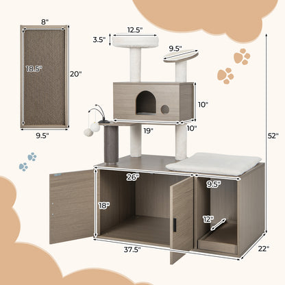 2-in-1 Modern Cat Tower with Litter Box Enclosure for Indoor Cars, Gray Cat Trees Condos & Scratchers at Gallery Canada