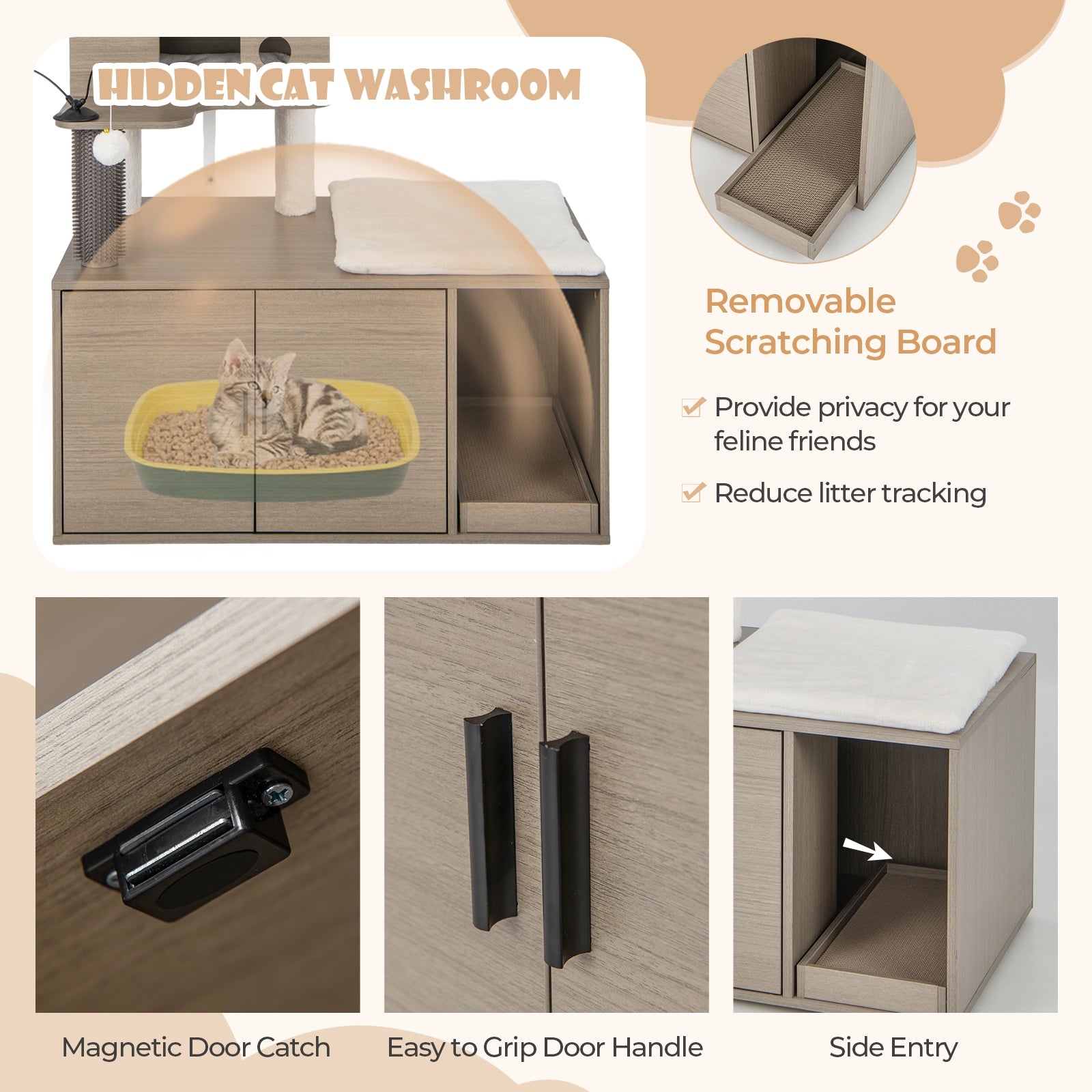 2-in-1 Modern Cat Tower with Litter Box Enclosure for Indoor Cars, Gray Cat Trees Condos & Scratchers at Gallery Canada