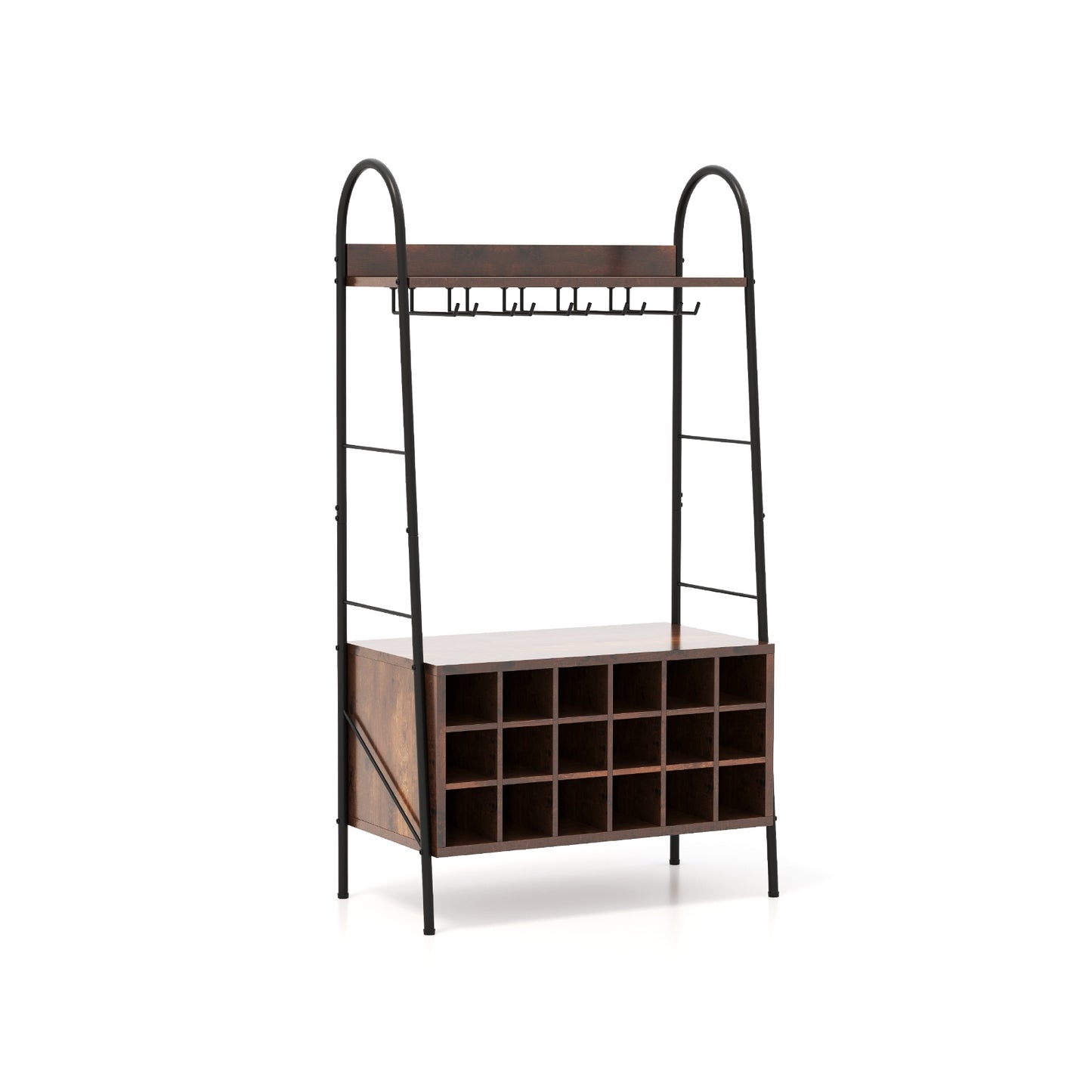 Baker's Rack with Detachable Wine Rack and 5 Rows of Stemware Holder-Rustic Brown , Rustic Brown Baker's Racks Rustic Brown at Gallery Canada