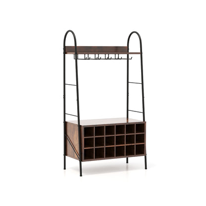 Baker's Rack with Detachable Wine Rack and 5 Rows of Stemware Holder-Rustic Brown , Rustic Brown Baker's Racks Rustic Brown at Gallery Canada