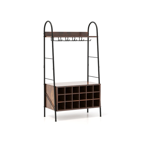 Baker's Rack with Detachable Wine Rack and 5 Rows of Stemware Holder-Rustic Brown , Rustic Brown