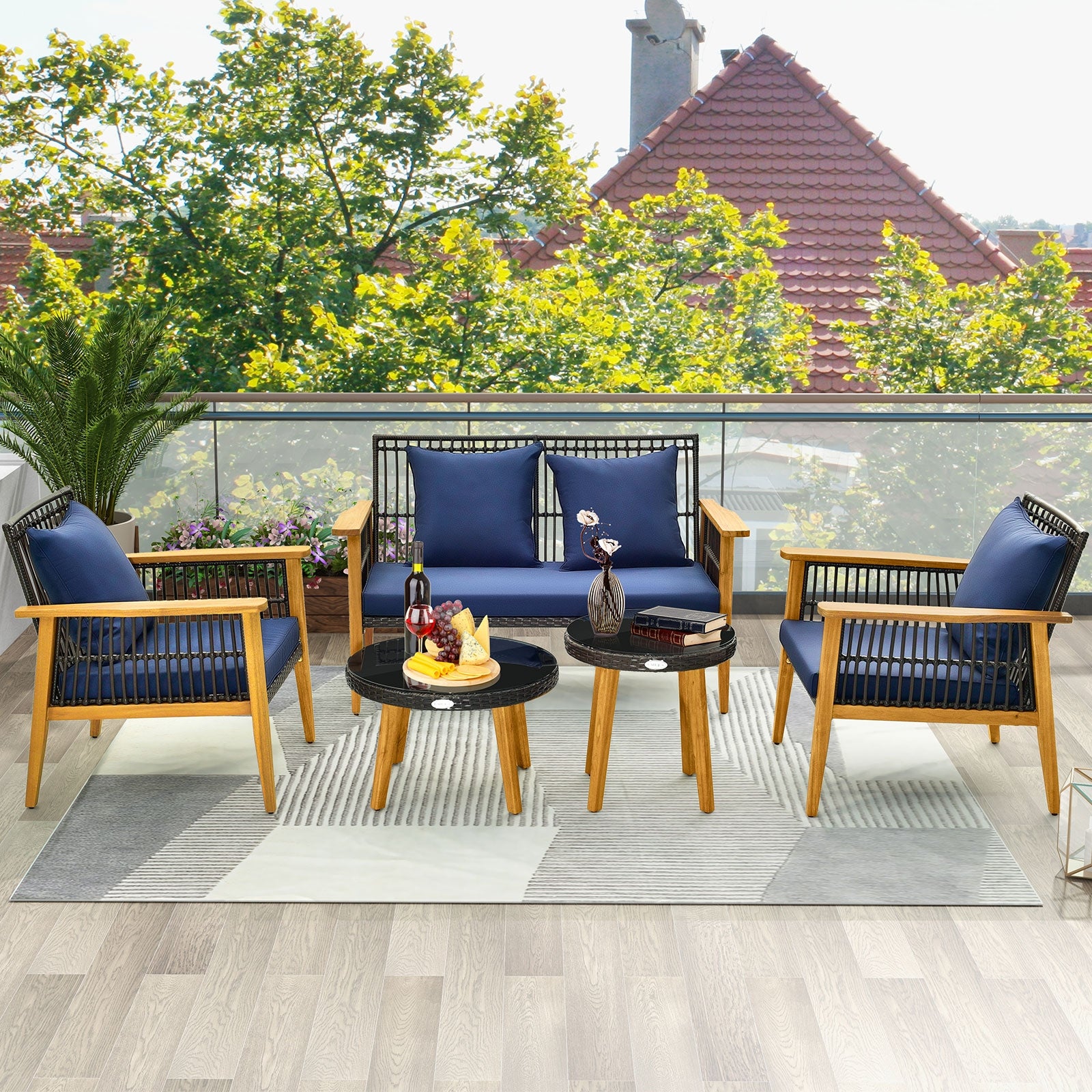 5 Piece Outdoor Conversation Set with 2 Coffee Tables for Backyard Poolside, Navy Patio Conversation Sets at Gallery Canada