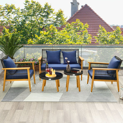 5 Piece Outdoor Conversation Set with 2 Coffee Tables for Backyard Poolside, Navy Patio Conversation Sets at Gallery Canada