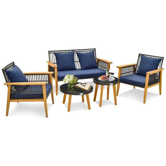 5 Piece Outdoor Conversation Set with 2 Coffee Tables for Backyard Poolside, Navy - Gallery Canada