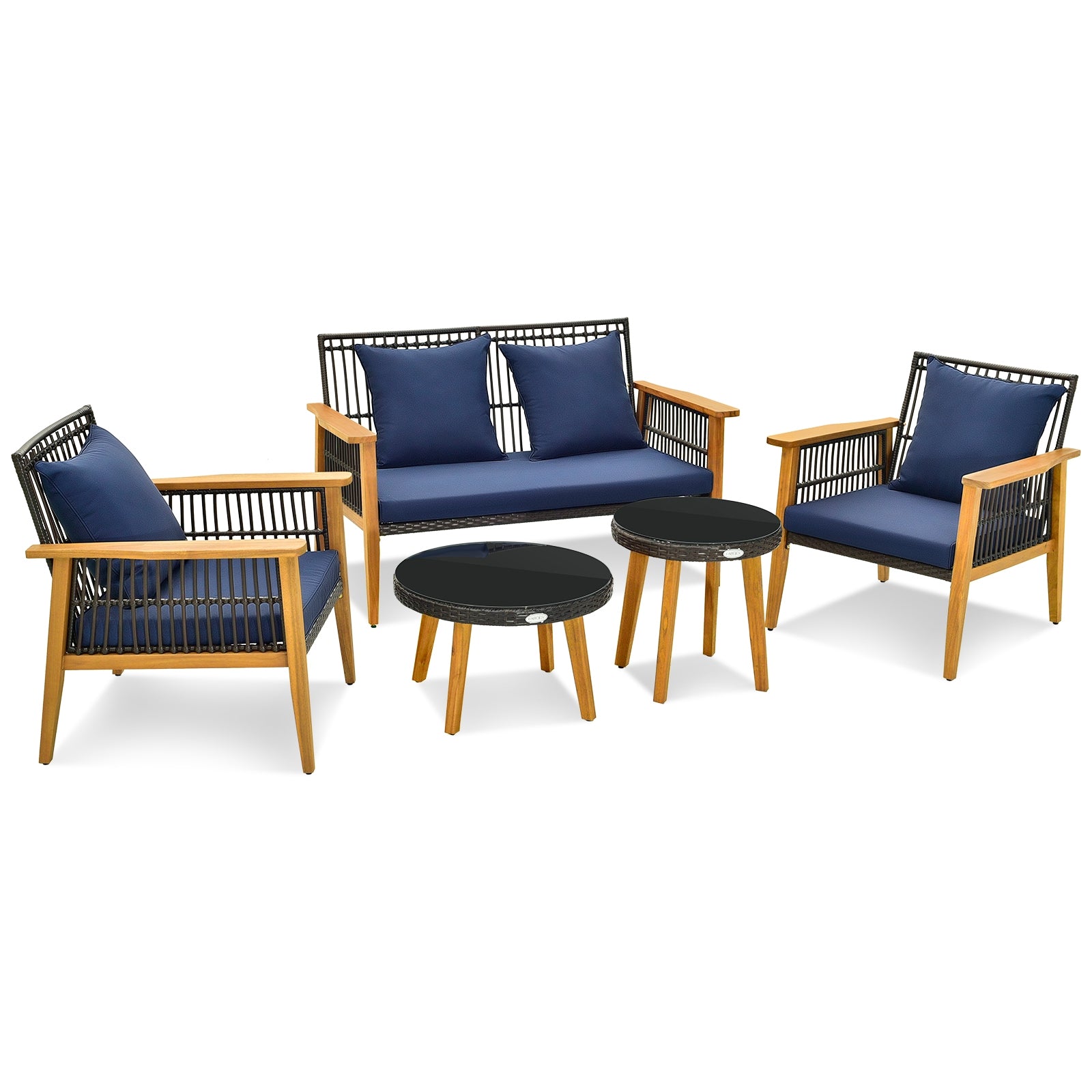 5 Piece Outdoor Conversation Set with 2 Coffee Tables for Backyard Poolside, Navy Patio Conversation Sets at Gallery Canada