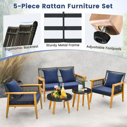 5 Piece Outdoor Conversation Set with 2 Coffee Tables for Backyard Poolside, Navy Patio Conversation Sets at Gallery Canada