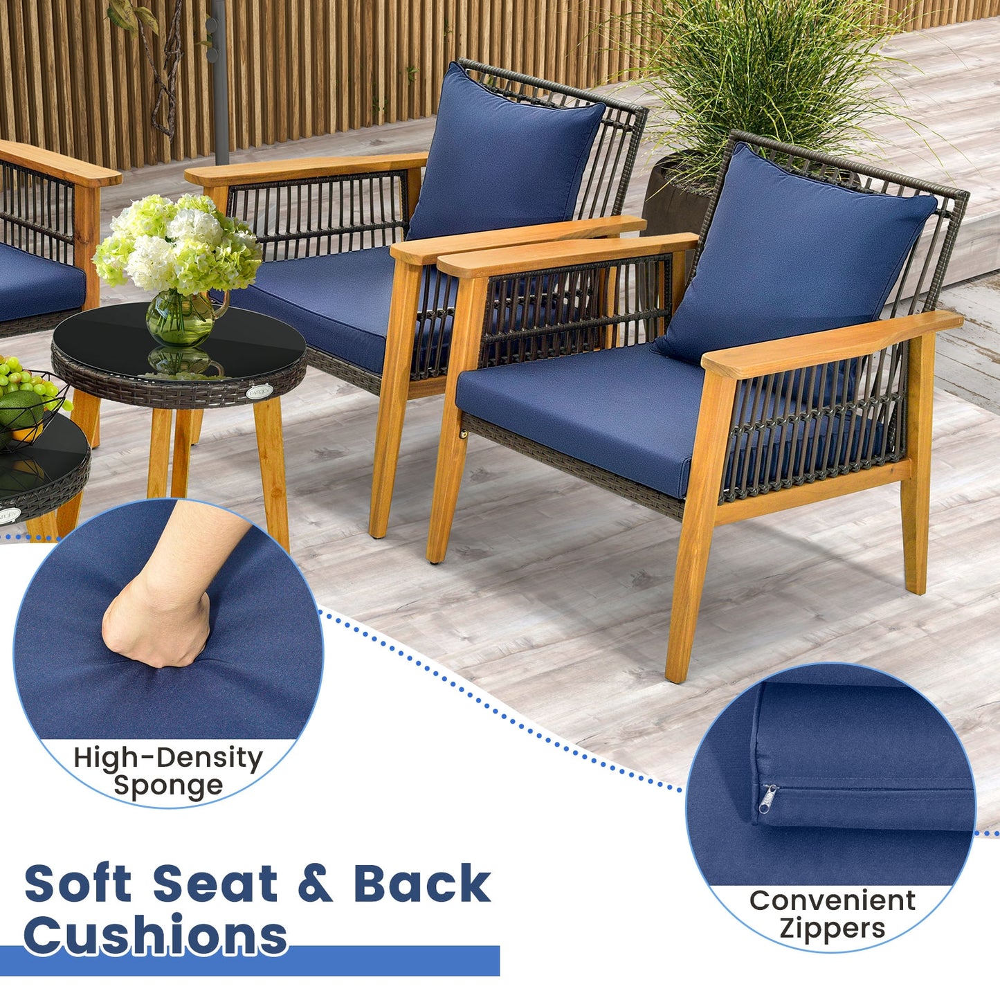 5 Piece Outdoor Conversation Set with 2 Coffee Tables for Backyard Poolside, Navy Patio Conversation Sets at Gallery Canada