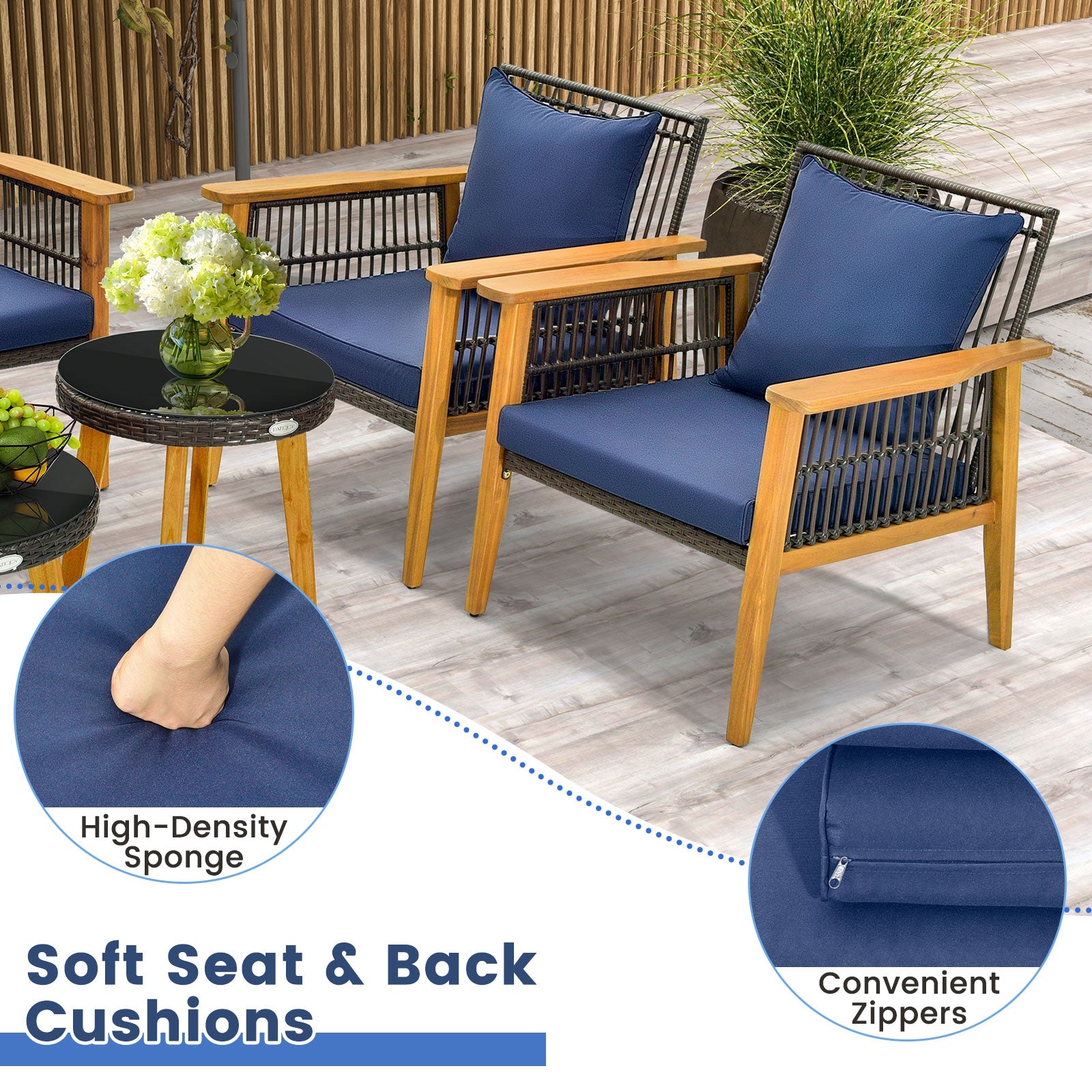 5 Piece Outdoor Conversation Set with 2 Coffee Tables for Backyard Poolside, Navy Patio Conversation Sets at Gallery Canada