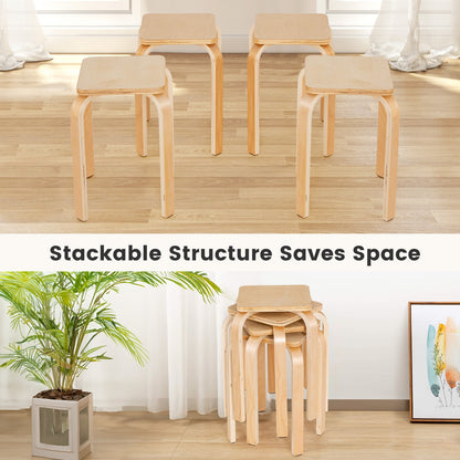 Stackable Stools Set Of 4, Square Top, Rounded Corners, Natural Dining Chairs at Gallery Canada