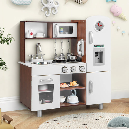 Kids Kitchen Playset with Realistic Sounds and Lights, Brown & White - Gallery Canada