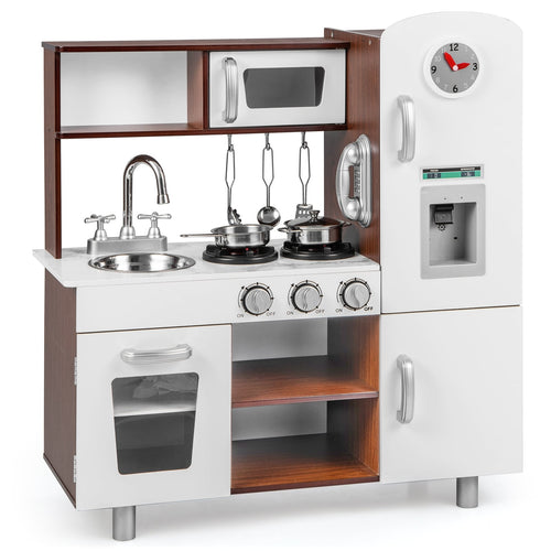 Kids Kitchen Playset With Realistic Sounds And Lights, Brown White