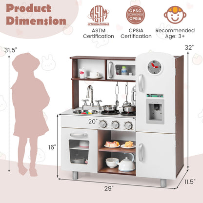 Kids Kitchen Playset with Realistic Sounds and Lights, Brown & White Play Kitchen Sets at Gallery Canada