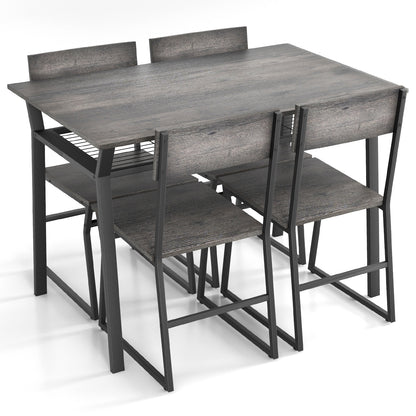 Ensemble de Table à Manger 5 Pièces, Rack de Rangement, Cadre Métallique, Gris
