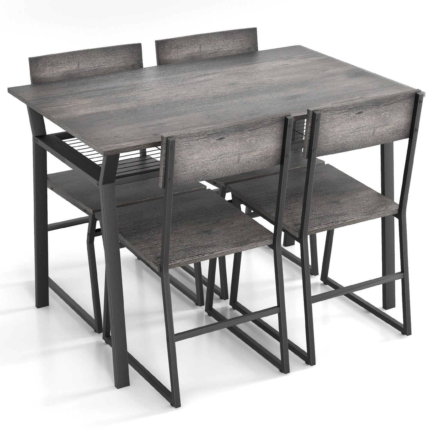 5 Piece Dining Table Set with Storage Rack and Metal Frame, Gray Dining Room Sets at Gallery Canada