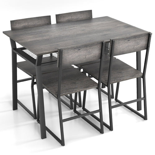5 Piece Dining Table Set with Storage Rack and Metal Frame, Gray