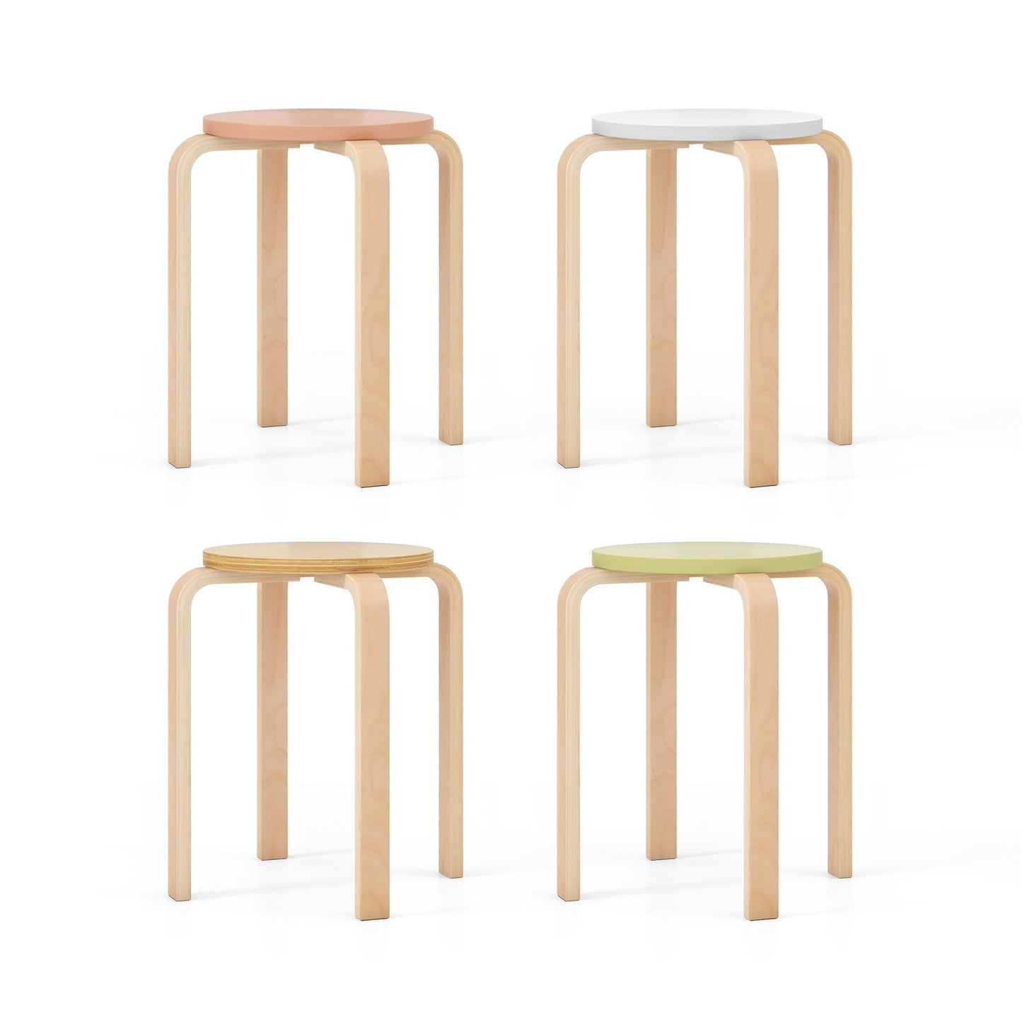Set of 4 Bentwood Stackable Stools Dining Stools with Round Tops, Multicolor