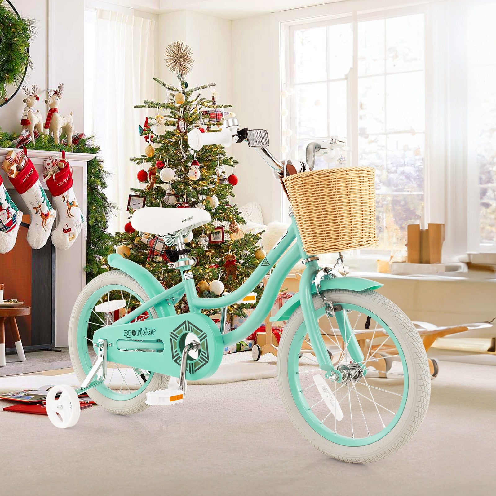 16-Inch Kids Bike with Training Wheels and Adjustable Handlebar Seat, Green Kids Bike at Gallery Canada