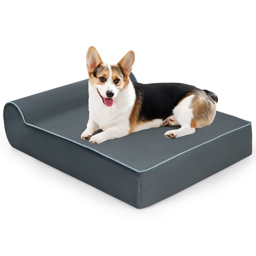Orthopedic Dog Bed, Headrest, Removable Washable Cover, Gray