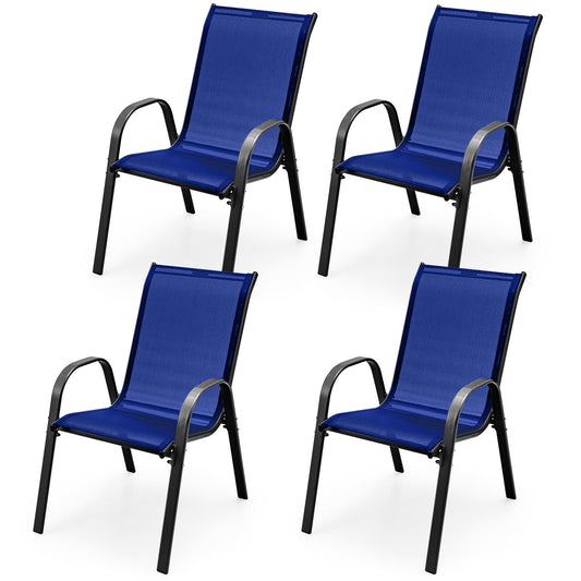 4 Pieces Stackable Patio Dining Chairs Set with Armrest, Navy - Gallery Canada
