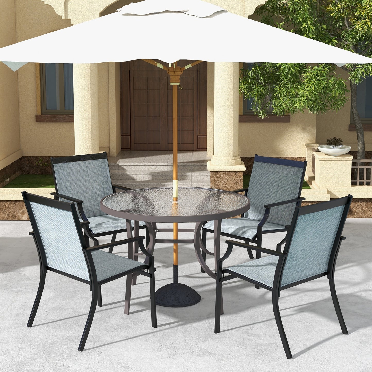 4 Piece Patio Dining Chairs Large Outdoor Chairs with Breathable Seat and Metal Frame, Blue Patio Dining Chairs at Gallery Canada