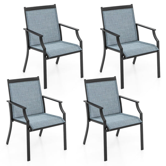 4 Piece Patio Dining Chairs Large Outdoor Chairs with Breathable Seat and Metal Frame, Blue - Gallery Canada