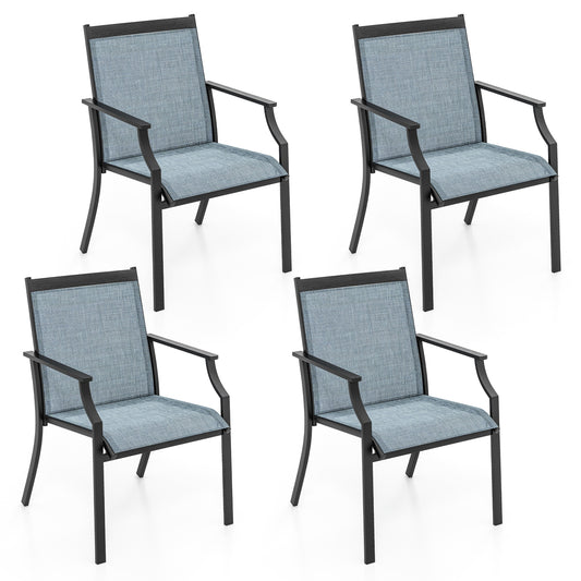 4 Piece Patio Dining Chairs, Large Outdoor Chairs, Blue