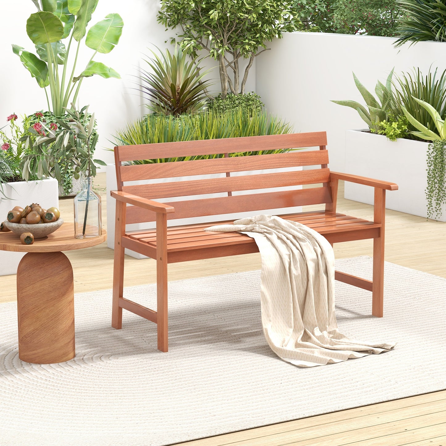 Patio Solid Wood Bench Wood 2-Seat Chair with Breathable Slatted Seat & Inclined Backrest, Natural Outdoor Benches at Gallery Canada