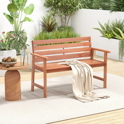 Patio Solid Wood Bench Wood 2-Seat Chair with Breathable Slatted Seat & Inclined Backrest, Natural Outdoor Benches at Gallery Canada