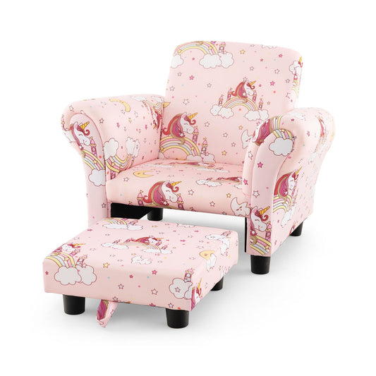 Kids Single Sofa with Cute Patterns  Ergonomic Backrest and Armrests, Pink