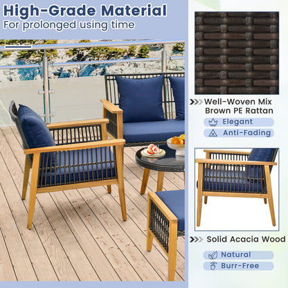7 Piece Outdoor Conversation Set with Stable Acacia Wood Frame Cozy Seat & Back Cushions, Navy Patio Conversation Sets at Gallery Canada