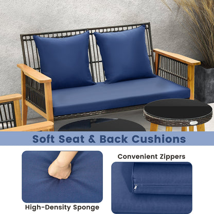 7 Piece Outdoor Conversation Set with Stable Acacia Wood Frame Cozy Seat & Back Cushions, Navy Patio Conversation Sets at Gallery Canada