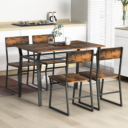 5 Piece Dining Table Set with Storage Rack and Metal Frame, Coffee