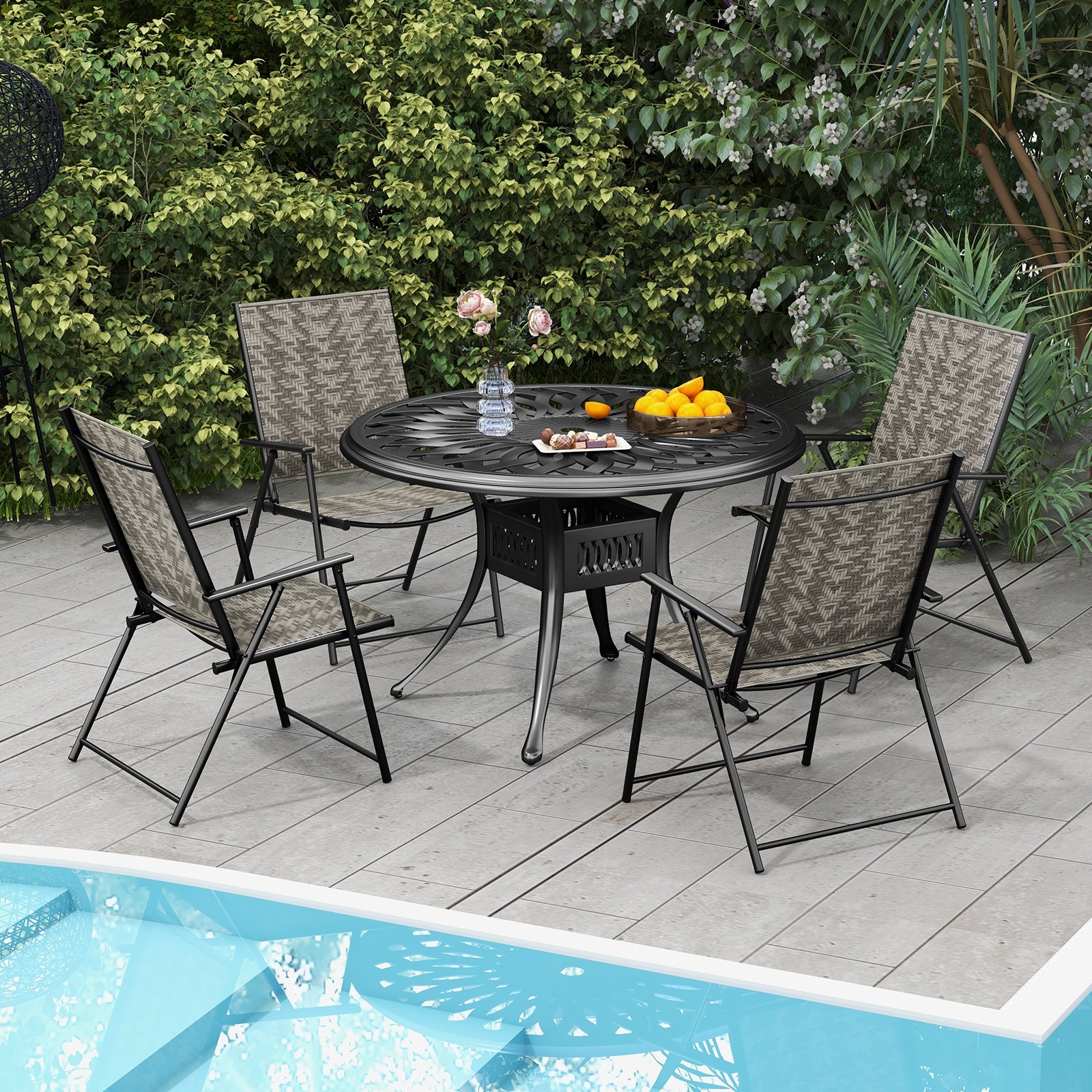 4 Folding Patio Chairs, Armrests, Portable Lawn Chairs, Gray Patio Dining Chairs at Gallery Canada