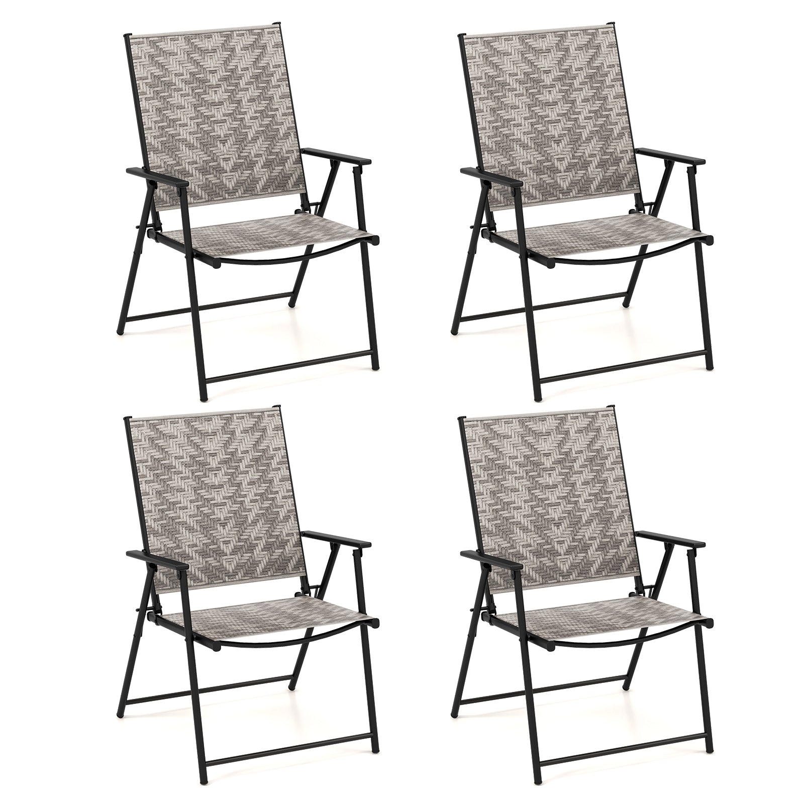 4 Folding Patio Chairs, Armrests, Portable Lawn Chairs, Gray Patio Dining Chairs at Gallery Canada