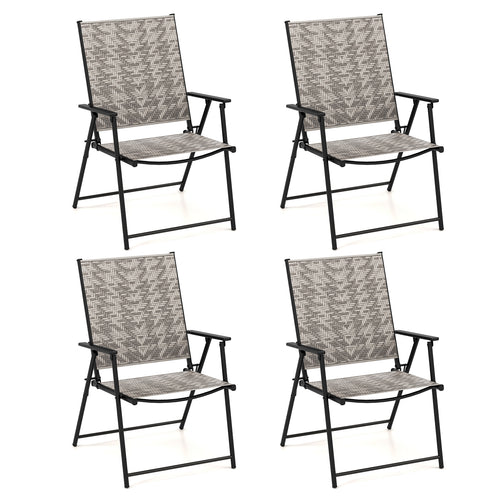 4 Folding Patio Chairs, Armrests, Portable Lawn Chairs, Gray