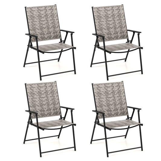 Set of 4 Patio Folding Chairs with Armrests and Portable Lawn Chairs for Garden Backyard, Gray