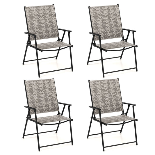 4 Folding Patio Chairs, Armrests, Portable Lawn Chairs, Gray