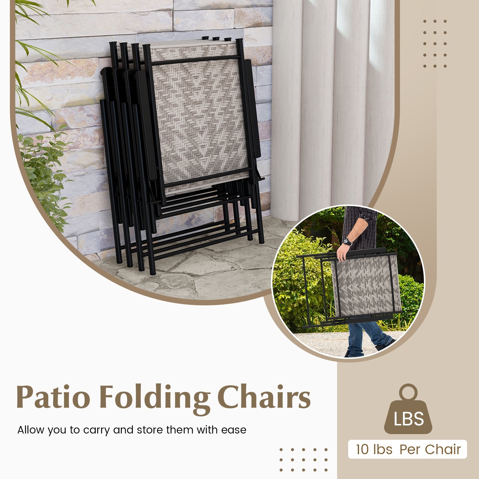 4 Folding Patio Chairs, Armrests, Portable Lawn Chairs, Gray Patio Dining Chairs at Gallery Canada